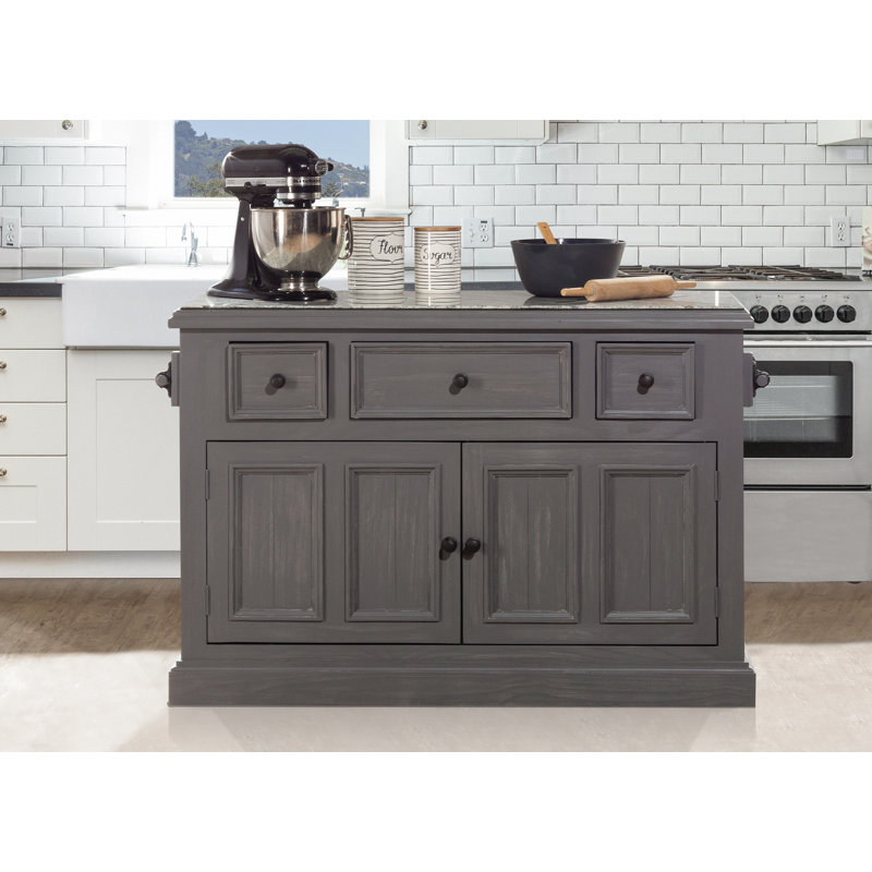 Three Posts Eloy 51'' Wide Rolling Kitchen Island with Granite Top